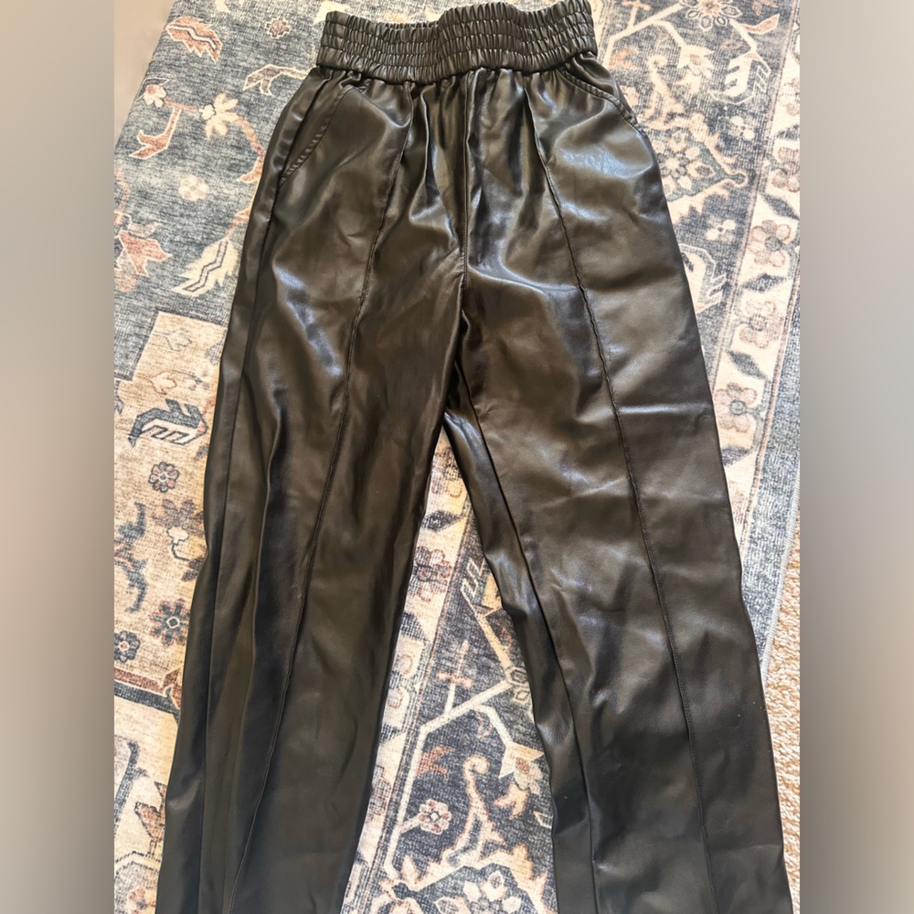 H&M Black Textured Leather Pants